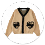 CARDIGAN MAGLIA BISCOTTO CON CUORI MACULATI NERI 