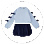 COMPLETO FELPA CELESTE LUREX CON FIOCCHI BLU E GONNA IN TULLE BLU 