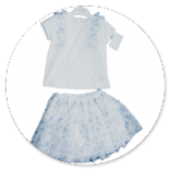 TSHIRT BIANCA E GONNA BALZE E TULLE FANTASIA FIORI CELESTI 