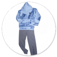 COMPLETO FELPA CON CAPPUCCIO FANTASIA CELESTE E PANTALONE GRIGIO 