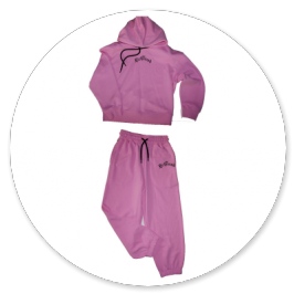 CARDIGAN IN FELPA CON CAPPUCCIO E PANTALONE ROSA SCRITTA NERA 