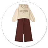 COMPLETO FELPA CORTA CON CAPPUCCIO BEIGE E PANTALONE LARGO CIOCCOLATO 