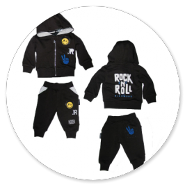 CARDIGAN IN FELPA CON CAPPUCCIO E PANTALONE NERO CON SMILE DAVANTI 