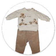 COMPLETO FELPA PANNA CON ANIMALI E MACCHINE E PANTALONE VELLUTO BEIGE 
